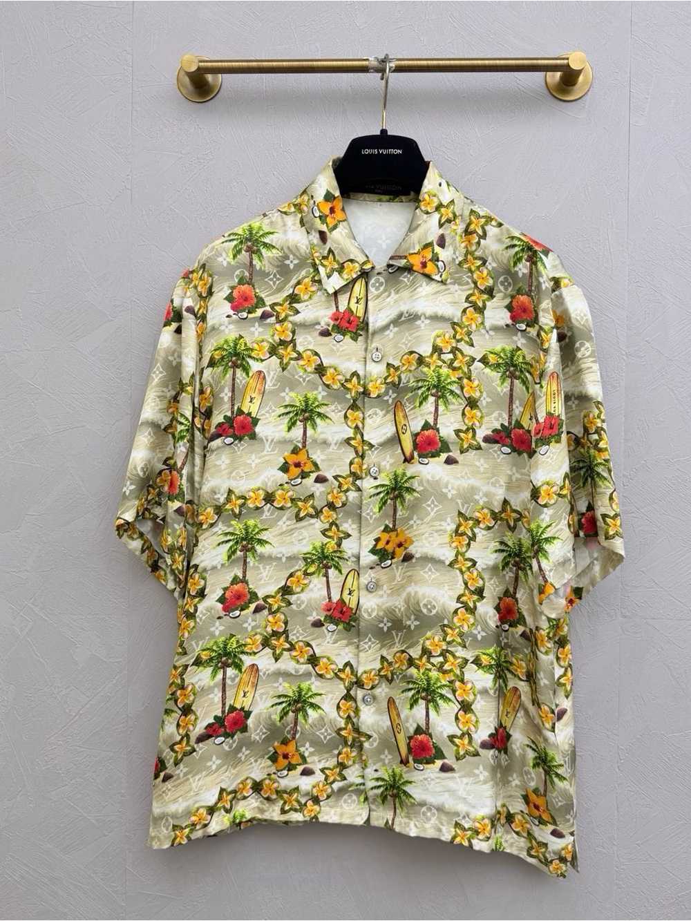 Louis Vuitton Olive Floral & Palm Short-Sleeve Button-Down Shirt